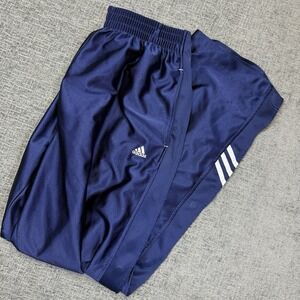 Y2K Adidas Track Pants Men's Large Blue Shiny Snap Off Breakaway Athletic